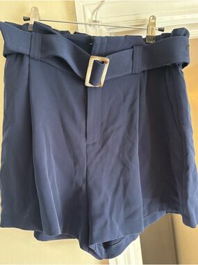 Nine West Navy High-Waist Paperbag Belted Shorts